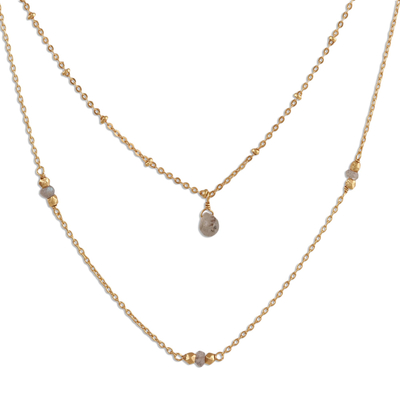 Gold Plated Labradorite Station Necklace from India