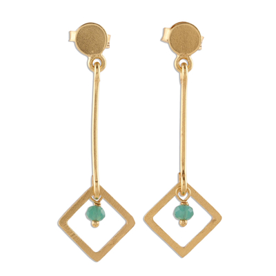 22k Gold Plated Chalcedony Dangle Earrings from India