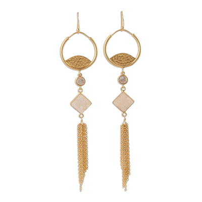 Gold Plated Drusy Quartz and Chalcedony Waterfall Earrings