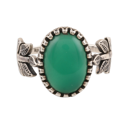 Leaf Motif Green Onyx Ring from India