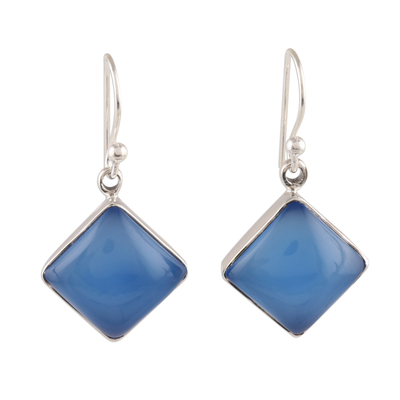 Square Blue Chalcedony Dangle Earrings Crafted in India