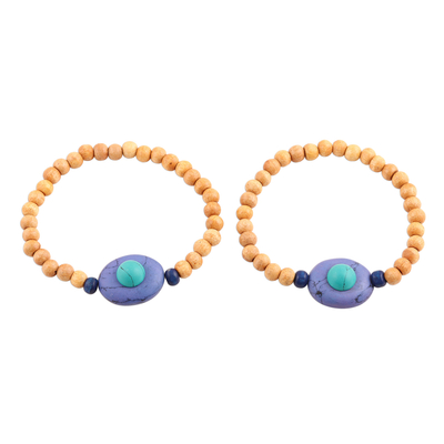 Wood Beaded Stretch Bracelets from India (Pair)