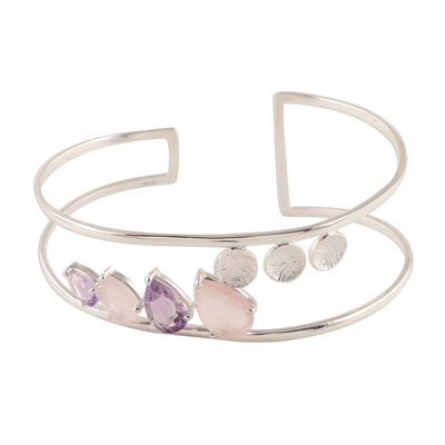 Rose Quartz and Amethyst Cuff Bracelet from India