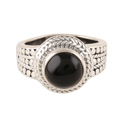 Patterned Black Onyx Cocktail Ring from India