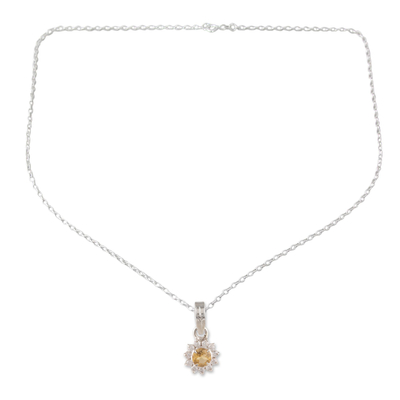 Floral Citrine Pendant Necklace Crafted in India