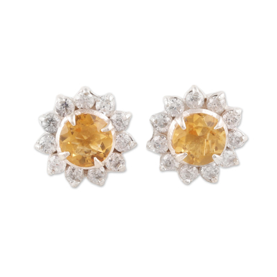 Floral Citrine Stud Earrings Crafted in India