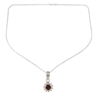 Floral Garnet Pendant Necklace from India