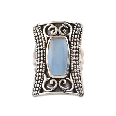 Patterned Blue Chalcedony Cocktail Ring from India
