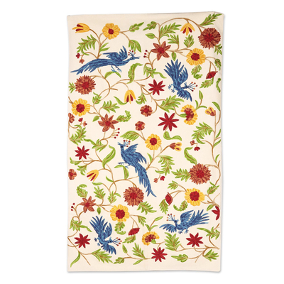 Bird and Floral pattern Wool Area Rug from India (3x5)
