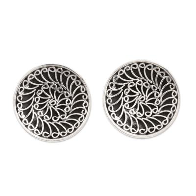 Swirl Pattern Sterling Silver Button Earrings from India