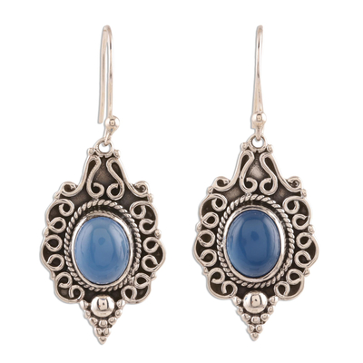 Blue Chalcedony Dangle Earrings Crafted in India