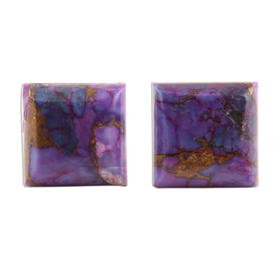 Square Purple Composite Turquoise Stud Earrings from India