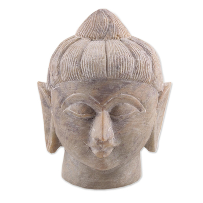 Natural Soapstone Buddha Head Sculpture from India