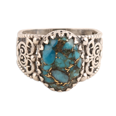 Swirl Pattern Composite Turquoise Cocktail Ring from India