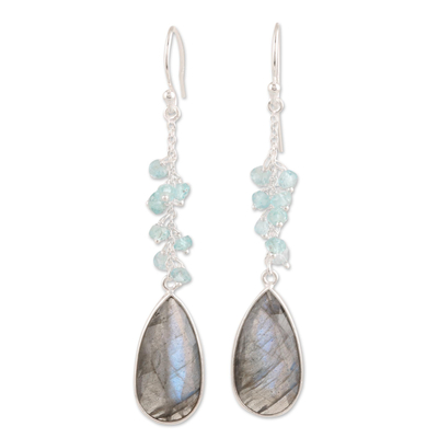 12-Carat Labradorite and Blue Topaz Dangle Earrings