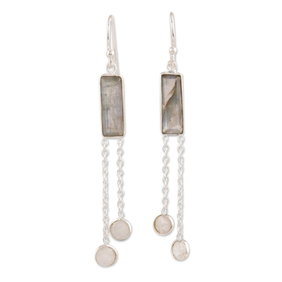 Labradorite and Rainbow Moonstone Dangle Earrings from India