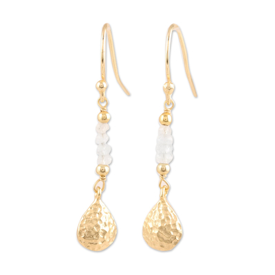 Gold Plated Rainbow Moonstone Beaded Dangle Earrings