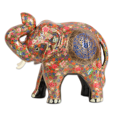 Colorful Floral Papier Mache Elephant Sculpture from India