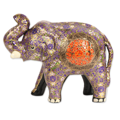 Hand-Painted Floral Papier Mache Elephant Sculpture