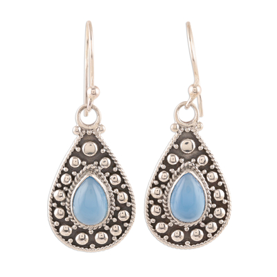 Teardrop Blue Chalcedony Dangle Earrings from India