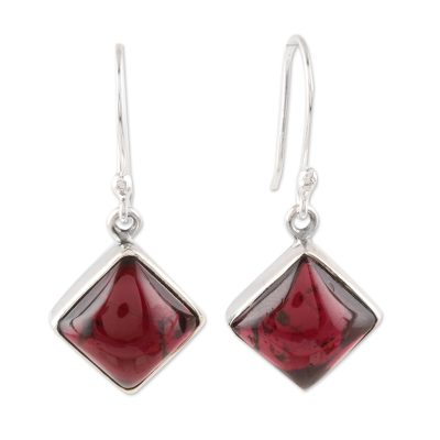 Square Garnet Dangle Earrings from India