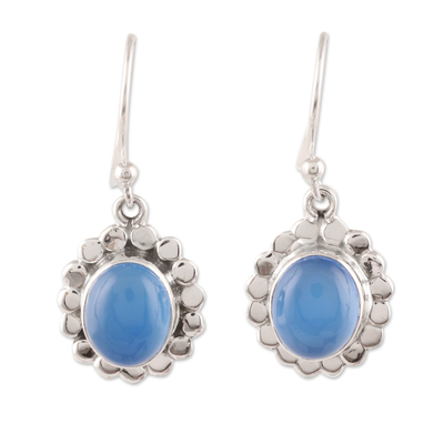 Oval Chalcedony Dangle Earrings Crafted in India