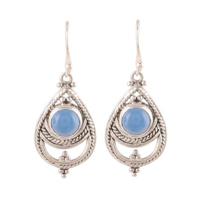 Rope Pattern Chalcedony Dangle Earrings from India