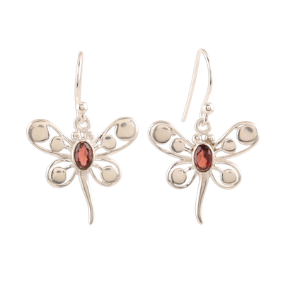 Butterfly-Themed Garnet Dangle Earrings from India