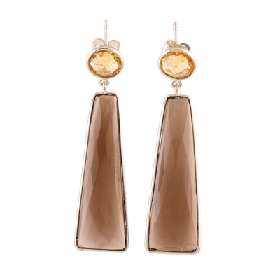 14.5-Carat Smoky Quartz and Citrine Dangle Earrings