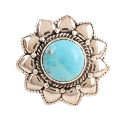 Floral Reconstituted Turquoise Cocktail Ring from India