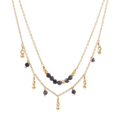Gold Plated Iolite Beaded Pendant Necklace from India
