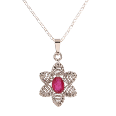 Foral Faceted Ruby Pendant Necklace from India