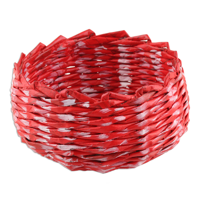 Red and White Recycled Paper Basket from India