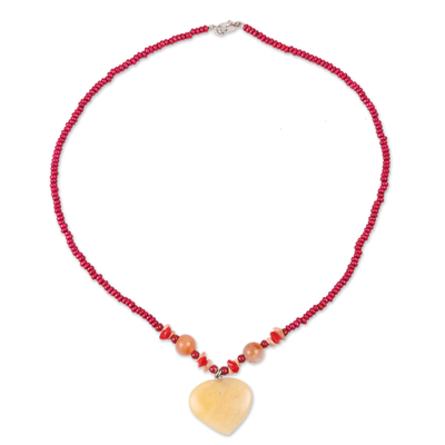 Heart-Shaped Quartz and Agate Beaded Pendant Necklace