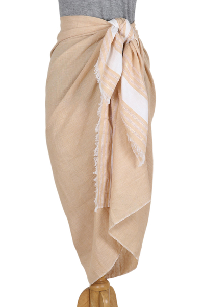 Handwoven Cotton Blend Sarong in Buff from India