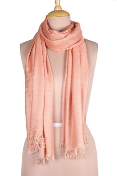 Peach and Blush Patterned Viscose Shawl from India