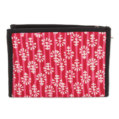 Crimson and Carnation Striped Batik Cotton Clutch from India