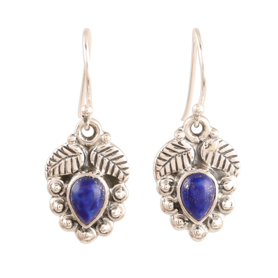Leaf-Themed Lapis Lazuli Dangle Earrings from india