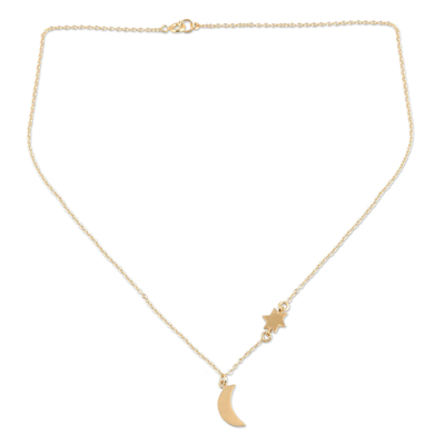 Gold Plated Sterling Silver Moon and Star Pendant Necklace
