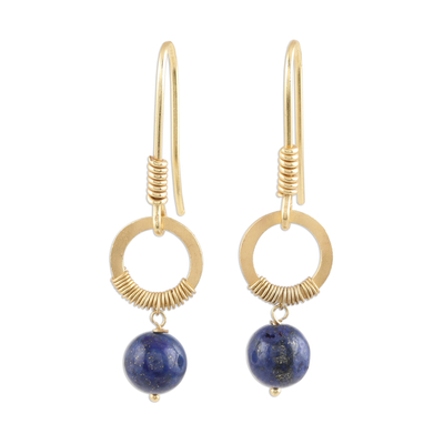 Gold Plated Lapis Lazuli Dangle Earrings from India