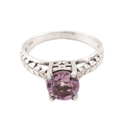 Faceted Amethyst Solitaire Ring Crafted in India