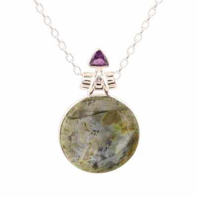 Labradorite and Amethyst Pendant Necklace from India