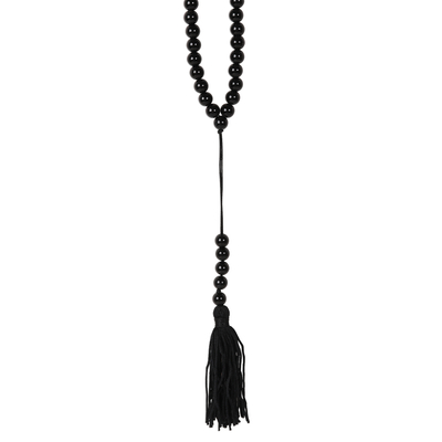 Onyx and Rose Quartz Long Beaded Y-Necklace from India