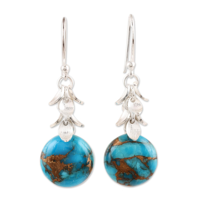 Round Composite Turquoise Dangle Earrings from India