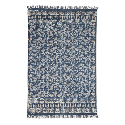 Paisley Motif Cotton Area Rug in Azure from India (4x6)
