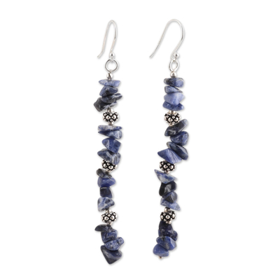 Sodalite Beaded Dangle Earrings Crafted in India