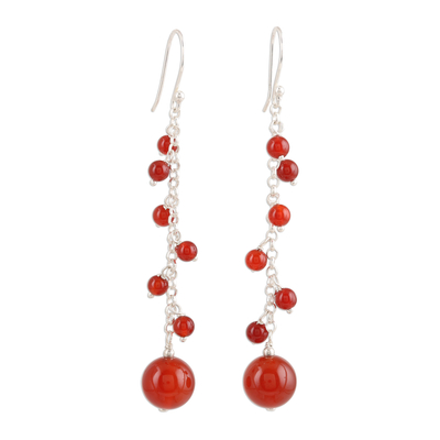 Red-Orange Onyx Beaded Dangle Earrings Crafted in India