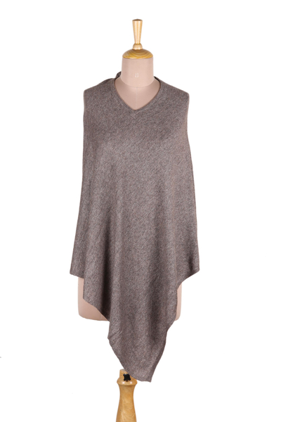 Indian Cashmere Wool Knitted Dark Taupe Poncho