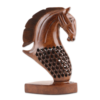 Openwork Kadam Wood Horse Sculpture from India