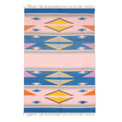 Handwoven Geometric Wool Area Rug from India (4x6)